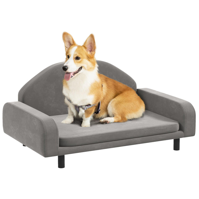 Raised Dog Sofa, Elevated Pet Sofa for Small and Medium Dogs, with Soft Cushion, Removable Cover, Anti-Slip Pads, Gray