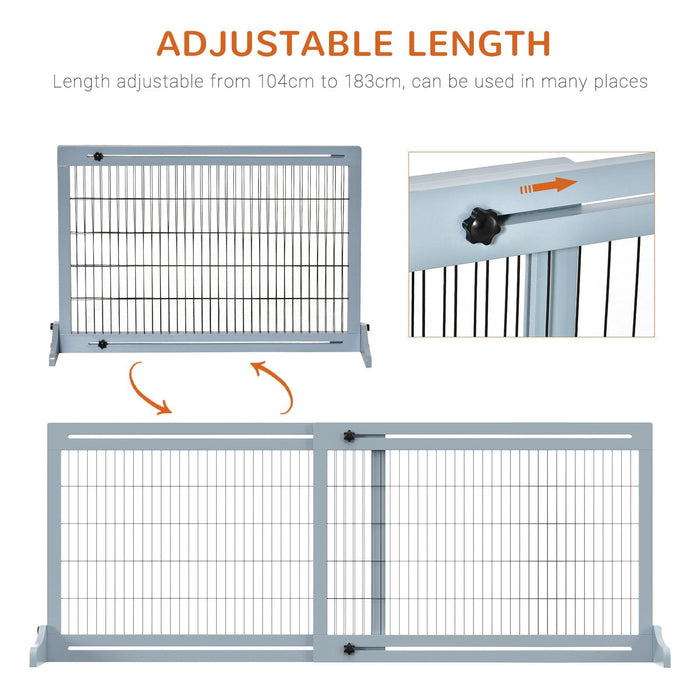 72" W x 27.25" H Extra Wide Freestanding Pet Gate with Adjustable Length Dog, Cat, Barrier for House, Doorway, Hallway, Blue-grey