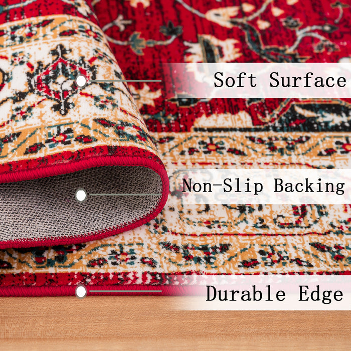 Area Rug 8x10 Vintage Bohemia Non-slip Washable Rug For Living Room Kitchen Bedroom Living Room Abstract Style Red - DTYStore