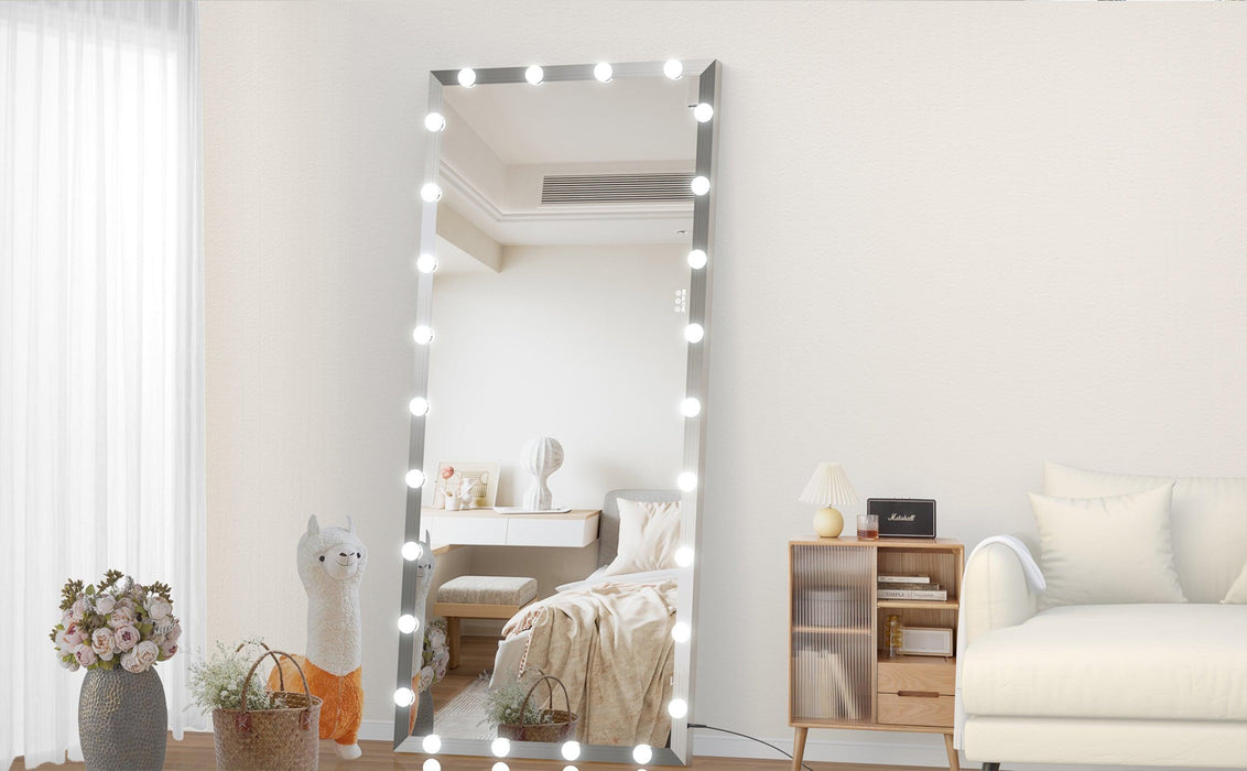 Hollywood Full Length Mirror with Lights Oversized Full Body Vanity Mirror with 3 Color Modes Lighted Large Standing Floor Mirror for Dressing Room Bedroom Hotel Touch Control,Silver,72X32 Inch