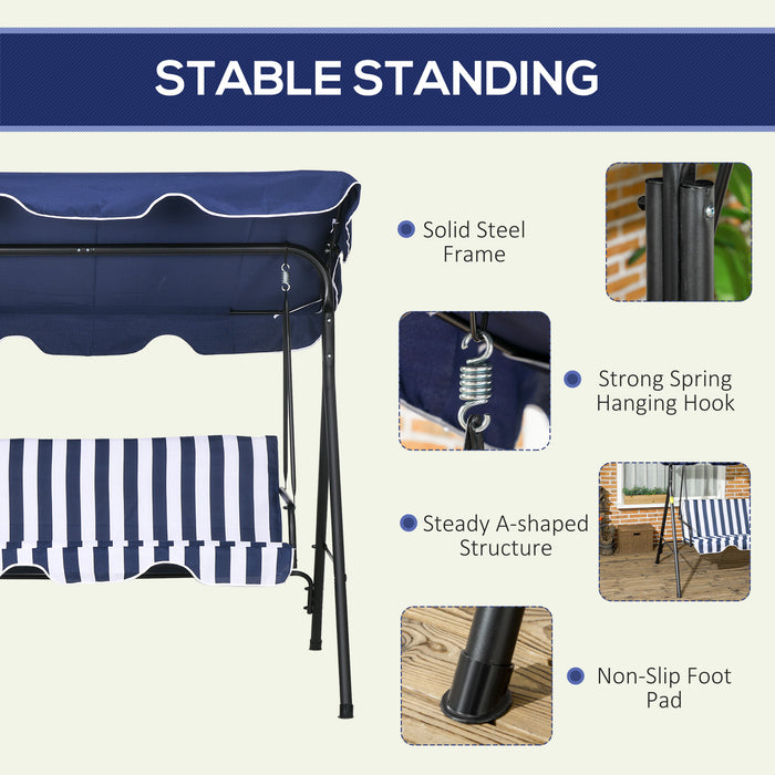 Outsunny 3-Seat Outdoor Patio Swing Chair with Removable Cushion, Steel Frame Stand and Adjustable Tilt Canopy for Patio, Garden, Poolside, Balcony, Backyard, Dark Blue - DTYStore