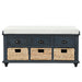 Rustic Storage Bench with 3 Drawers and 3 Rattan Baskets, Shoe Bench for Living Room, Entryway