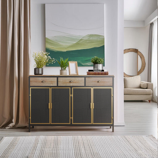 48" Wide 4 Doors Modern Sideboard with 3 Top Drawers, Freestanding Sideboard Storage Cabinet Entryway Floor Cabinet for Living Room Office Bedroom - DTYStore