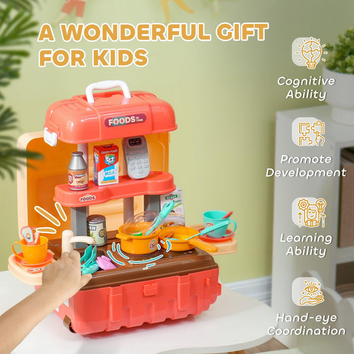 3 in 1 Kids Kitchen Playset, Foldable Play Kitchen Set Converted into Travel Luggage, 36Pcs Play Kitchen Accessories, Pretend Play Toys for Toddlers 3-6 Years Old, Multicolor