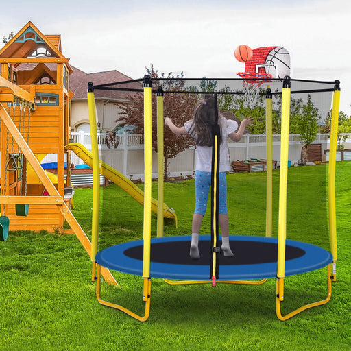 5.5FT Trampoline for Kids - 65' Outdoor & Indoor Mini Toddler Trampoline with Enclosure, Basketball Hoop and Ball Included - DTYStore