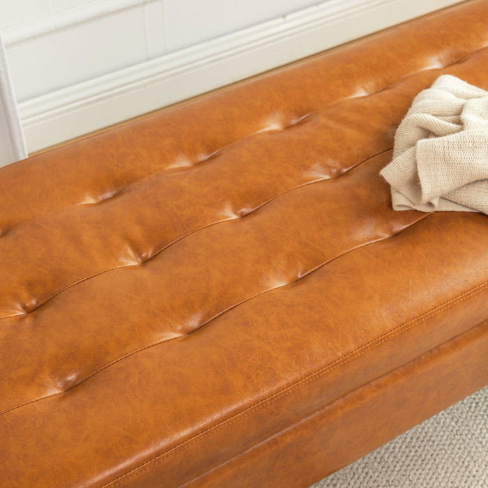 Storage Bench with Storage Bench for Bedroom End of Bed Bench Foot of Bed Bench Entryway Bench Storage Ottoman Bench 43.3" W x 17.7" Brown Leather Bench