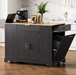 Fluted Kitchen Island with Trash Can Storage Cabinet, Power Outlet, Internal Storage Rack, Rolling Kitchen Islands on 5 Wheels with 3 Drawer, 3 Open Side Racks for 10 Gallon Garbage Bin, Black - DTYStore
