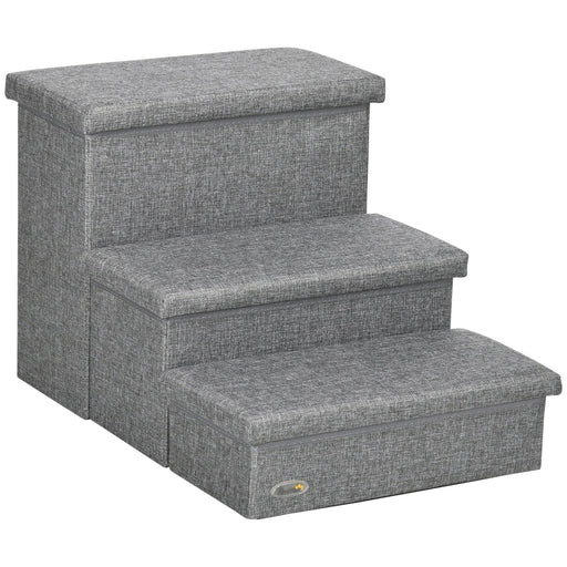 3-Steps Pet Stairs with Storage, Dog Steps for Couch, Bed, Pet Steps for Injured Pet, Older Pets, Small Cats, gray - DTYStore