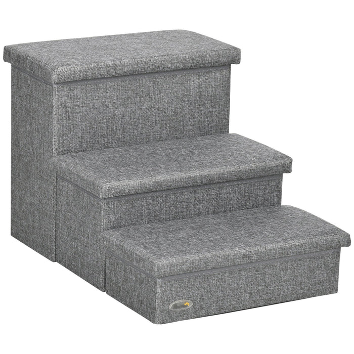 3-Steps Pet Stairs with Storage, Dog Steps for Couch, Bed, Pet Steps for Injured Pet, Older Pets, Small Cats, gray