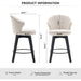 008-Wing Back Swivel Bar Stools Set of 2 - 25' Counter Height Adjustable Stools with Solid Wood Legs & Chenille Upholstery, Leveling Feet for Kitchen Island, Home Pub or Dining Room, White - DTYStore