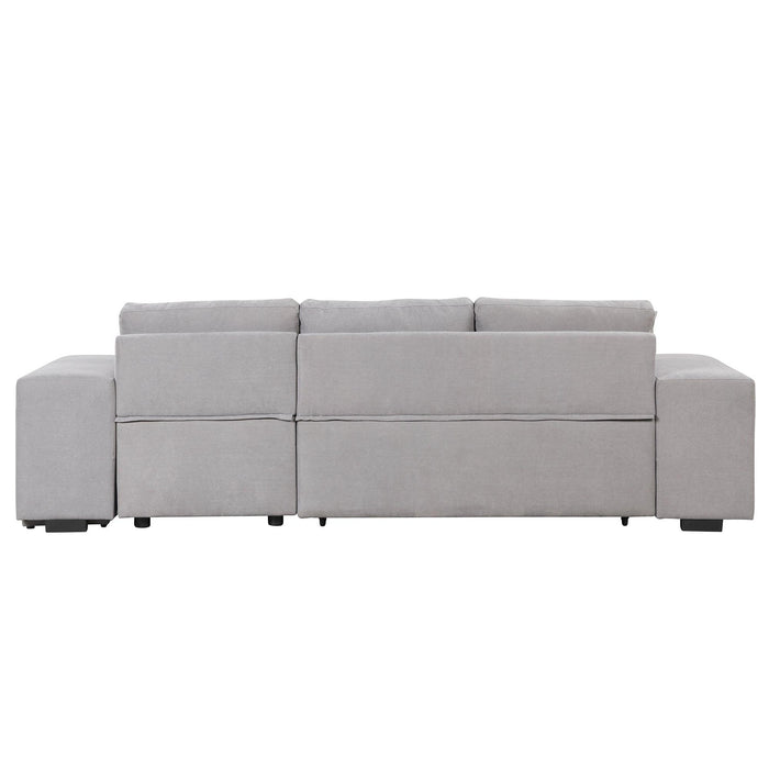 104.5" Pull Out Sleeper Sofa Reversible L-Shape 3 Seat Sectional Couch with Storage Chaise and 2 Stools for Living Room Furniture Set,Gray