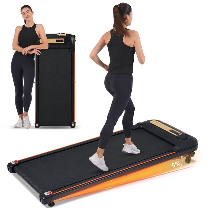 Wood Grain Decoration Walking Pad Under Desk Treadmill for Home Office -2.5HP Walking Treadmill With Incline 0.5-4MPH 300LBS Capacity Treadmill for Walking Running - Remote Control - DTYStore