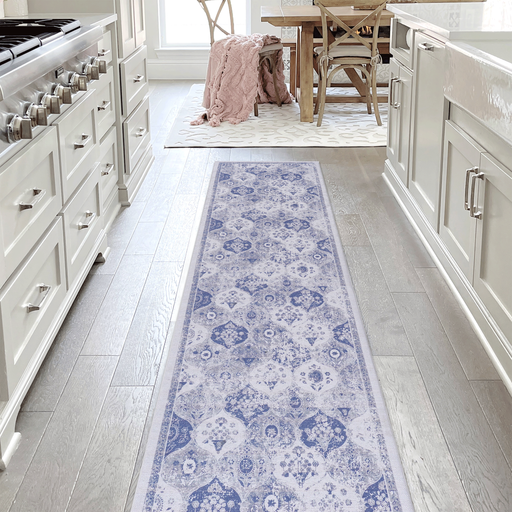 DTY Signature 2'6''x10' Blue Runner, Washable Rug, Low-Pile, Non-Slip, Non-Shedding, Foldable, Kid & Pet Friendly - Area Rugs for living room, bedroom, kitchen, dining room rug (Blue, 2'6''x10') - DTYStore