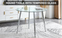 A glass tabletop with a diameter of 40 inches and a modern minimalist circular dining table with electroplated silver metal legs. Suitable for restaurants, living rooms, and conference rooms.