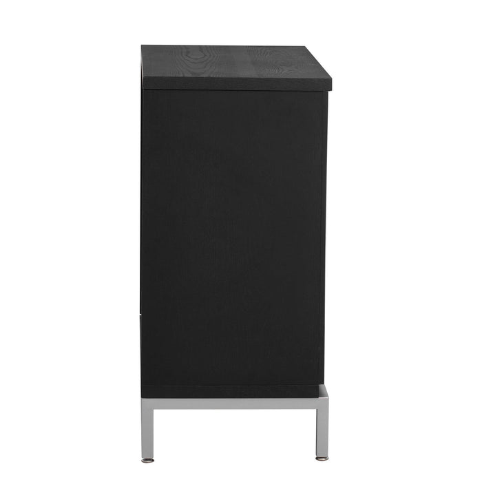 Simple Storage Cabinet Accent Cabinet with Solid Wood Veneer and Metal Leg Frame for Living Room, Entryway, Dining Room (Black)