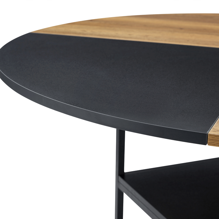 47.3-inch diameter modern splicing circular dining table - double-layer storage, wood and black fan-shaped diagonal color matching design, interpreting home aesthetics and practicality. - DTYStore