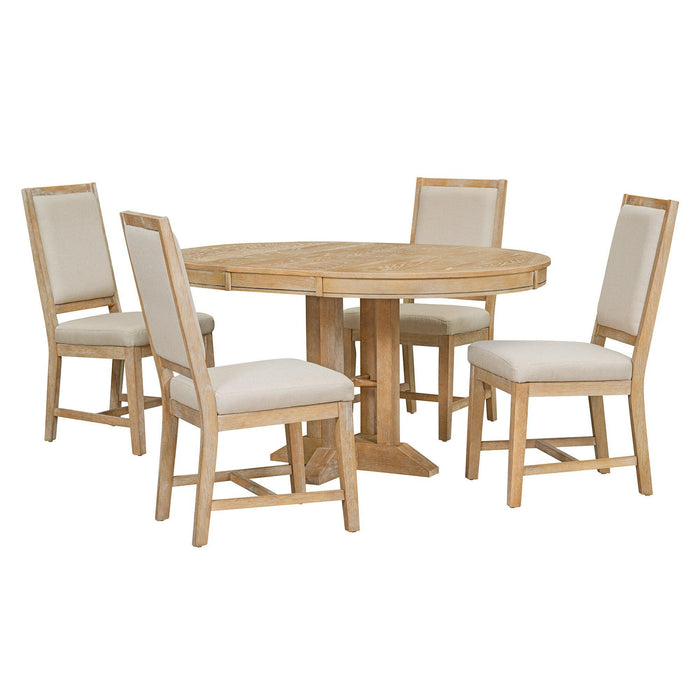 5-Piece Extendable Round Dining Set with Upholstered Chairs for Kitchen, Dining Room