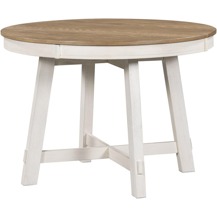 Farmhouse Round Extendable Dining Table with 16" Leaf Wood Kitchen Table