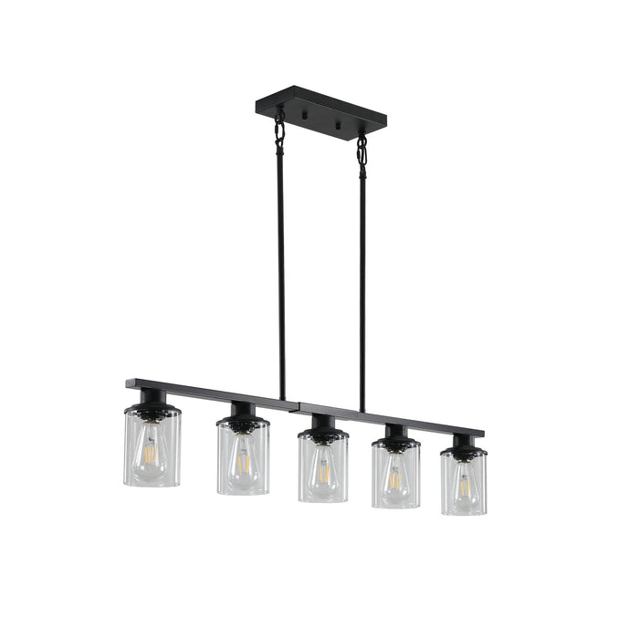 Modern Industrial 5-Light Chandelier with Clear Glass Shades, Matte Black Metal Frame Hanging Ceiling Light Fixture for Dining Room, Kitchen Island, Living Room (No Bulbs)