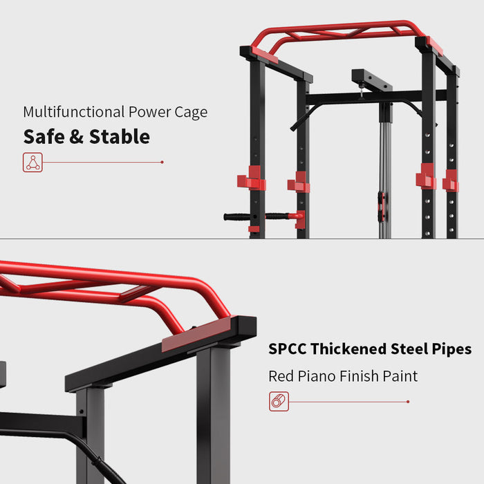 Multi-functional Power Cage,Home Adjustable Pullup Squat Rack 1000Lbs Capacity Comprehensive Fitness Barbell Rack - DTYStore