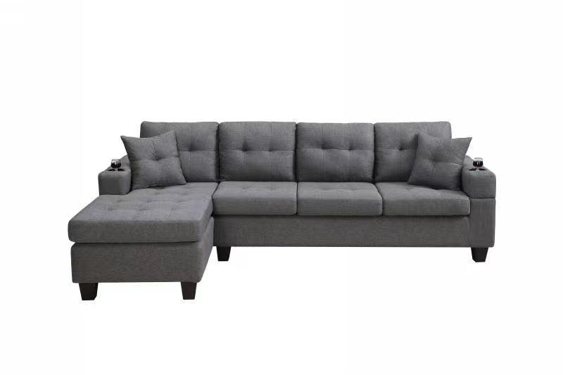 MEGA sectional sofa left with footrest, convertible corner sofa with armrest storage, sectional sofa for living room and apartment, chaise longue left (grey)