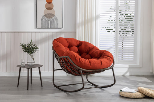 Outdoor Rattan Rocking Chair,Padded Cushion Rocker Recliner Chair Outdoor for Front Porch, Living Room, Patio, Garden, Orange - DTYStore