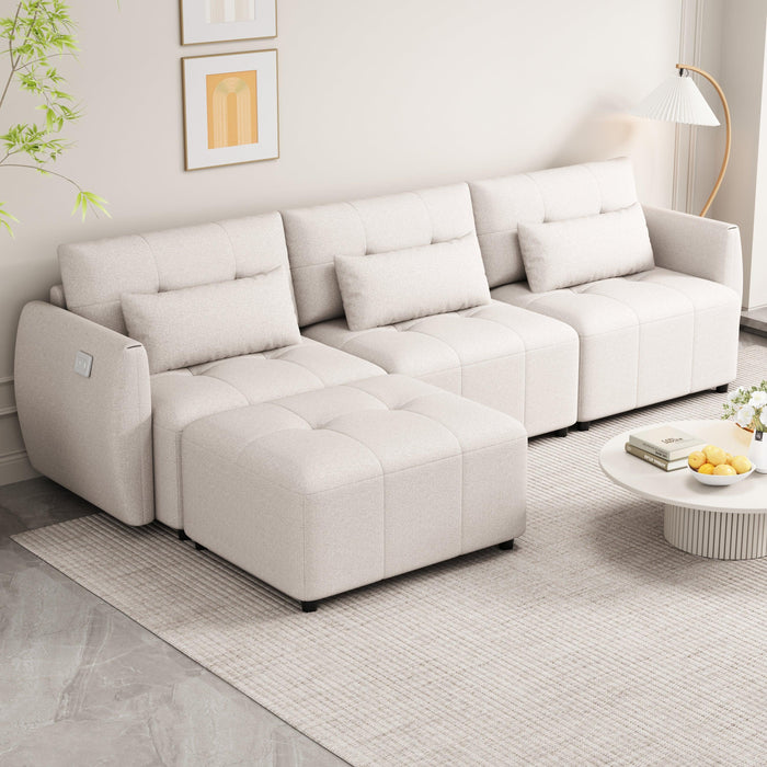 113.3" Convertible Sectional Sofa Couch 3-Seat L-Shaped with Movable Ottoman and USB