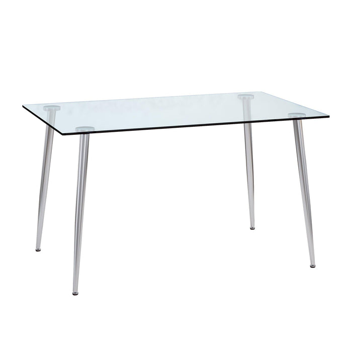 Modern Minimalist Rectangular Glass Dining Table for 4-6 with 0.31" Tempered Glass Tabletop and Silver plating Metal Legs, Writing Table Desk, for Kitchen Dining Living Room, 51" *31"* 30"