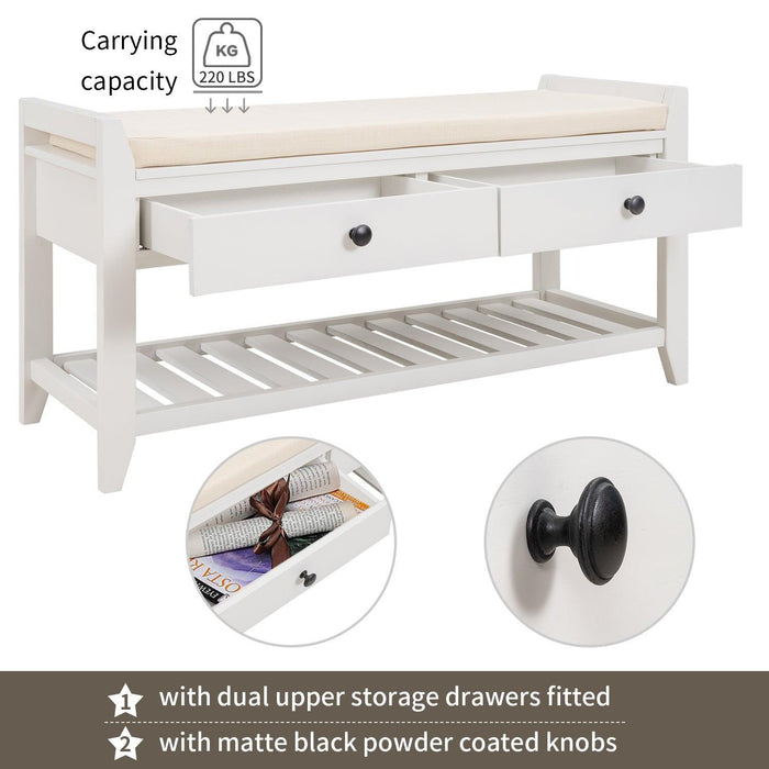 Shoe Rack with Cushioned Seat and Drawers, Multipurpose Entryway Storage Bench