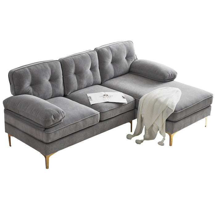 83" Modern Sectional Sofas Couches Velvet L Shaped Couches for Living Room, Bedroom, Light Grey