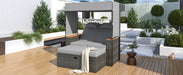 2-Piece Outdoor Rattan Daybed, Outdoor Bed with 5 Positions, Outdoor Loveseat Patio Sofa with Bench Lounge Roof Set and Cushions for Poolside, Backyard and Garden (Grey Wicker + Grey Fabric) - DTYStore