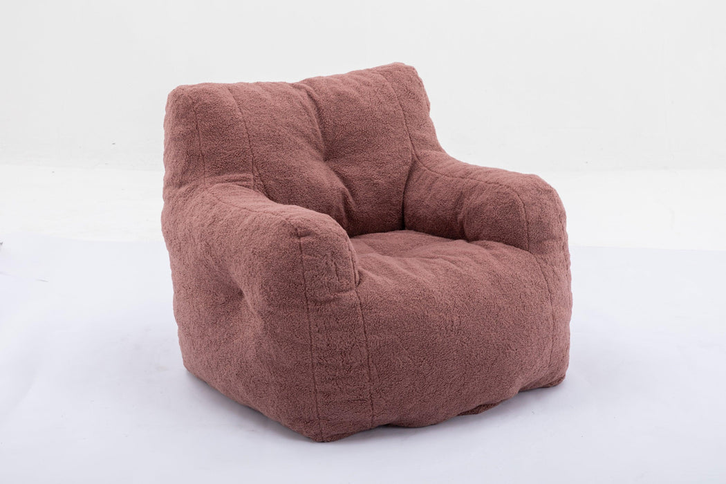 010-Soft Teddy Fabric Tufted Foam Bean Bag Chair With Teddy Fabric Coffee