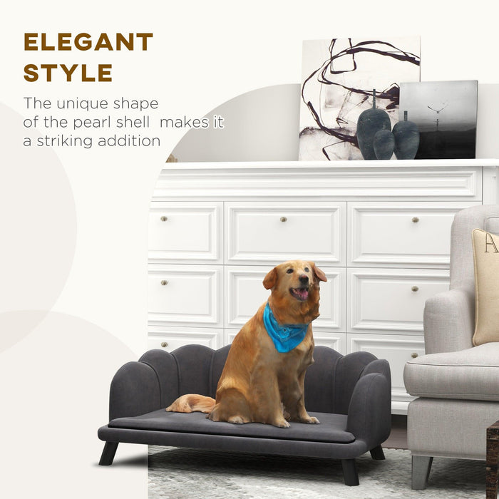 Velvet Large Dog Couch with Foam Cushioning, Soft and Cute Dog Bed with Pearl Design, Dog Sofa for Big and Medium Dogs, Charcoal Gray