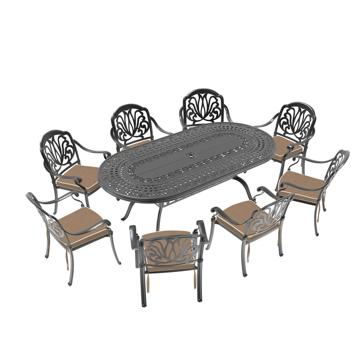 (Cushions In Random Colors)9-Piece Set Of Cast Aluminum Patio Furniture With Cushions - DTYStore