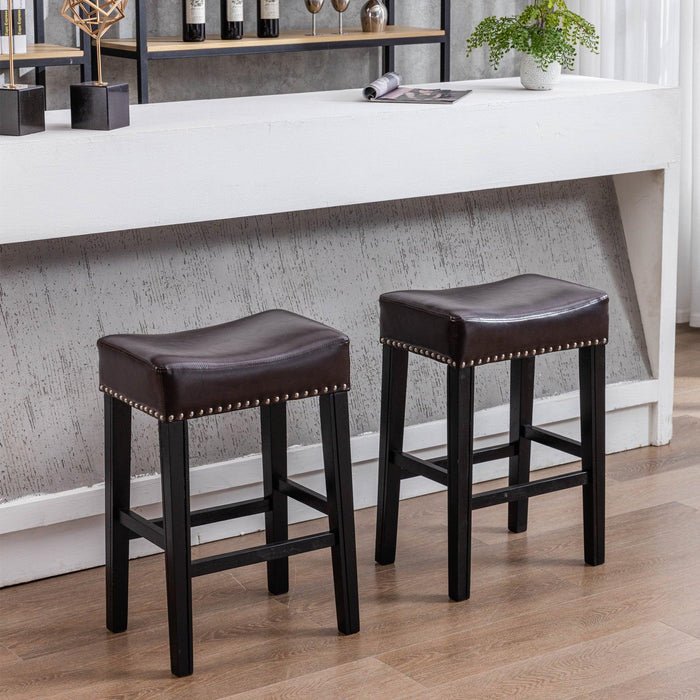 A&A Furniture,Counter Height 26" Bar Stools for Kitchen Counter Backless Faux Leather Stools Farmhouse Island Chairs (26 Inch, Brown, Set of 2)