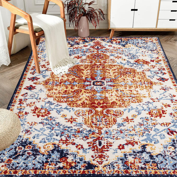 Area Rug 5x7 Vintage Bohemia Large Persian Non-slip Washable Rug For Living Room Kitchen Bedroom Living Room Flower Design Amber - DTYStore