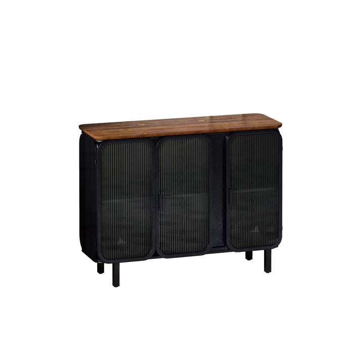 40.94"Glass Doors Modern Three-door Cabinet with Featuring Two-tier Storage,Unique Fir Cabinet Top,for Entryway,Living Room,Home Office,Dining Room