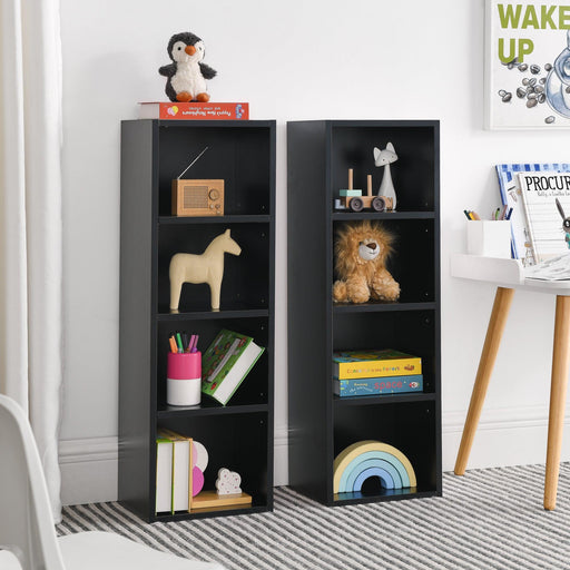 8-Tier Media Tower Rack, CD DVD Slim Storage Cabinet with Adjustable Shelves, Tall Narrow Bookcase Display Bookshelf for Home Office,Multi-functional double-decker bookcase - DTYStore