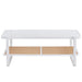 Modern Minimalist White Double Layered Solid Wood Coffee Table. Glass tabletop, imitation rattan edge table. Rectangular table suitable for living room, dining room, and bedroom