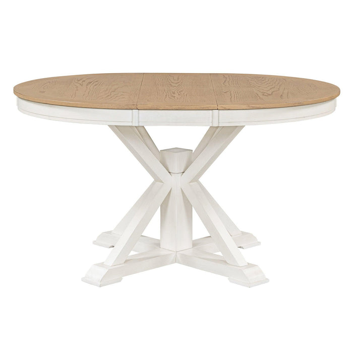 Retro Functional Extendable Dining Table with a 12" Leaf for Dining Room and Living Room Oak Natural Wood + Off White