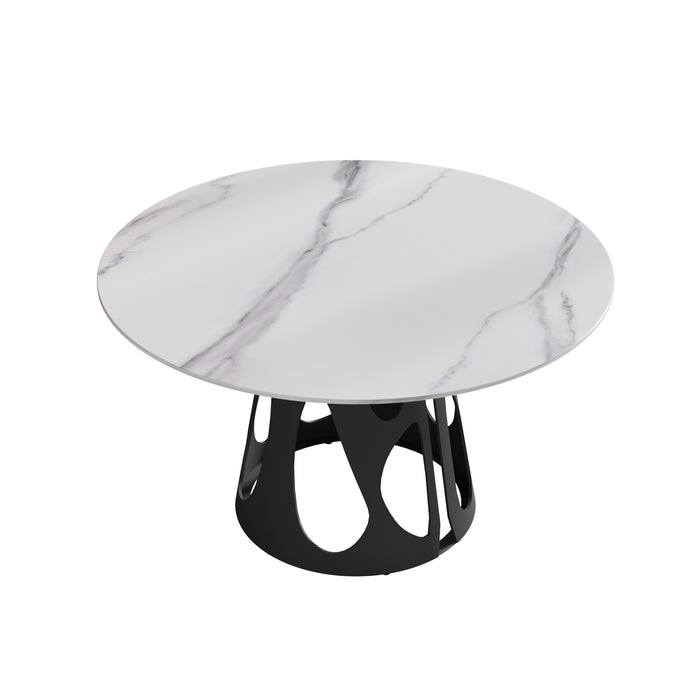 53" Round Marble Dining Table with Black Iron Metal Base, Artificial Marble for 6 People, Dining Room/Living Room Kitchen Dining Table,White (Dining Table Only) - DTYStore