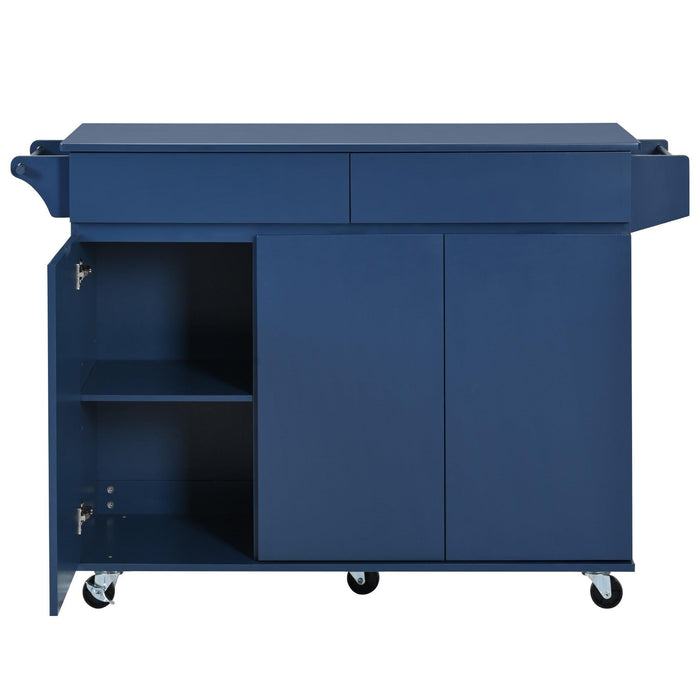 K&K 53.2'' Kitchen Island with Drop Leaf, Kitchen Storage Cart with Spice Rack, Towel Rack and 2 Drawers, Rolling Kitchen Island on Wheels with Adjustable Shelves for Kitchen, Dining Room, Navy Blue