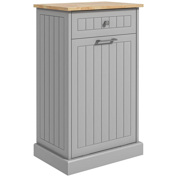 Kitchen Tilt Out Trash Bin Cabinet Free Standing Recycling Cabinet Trash Can Holder With Drawer, Gray