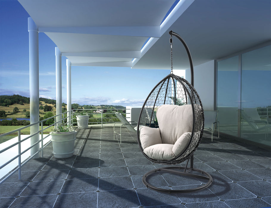 Simona Beige Fabric & Black Wicker Hanging Chair - DTYStore