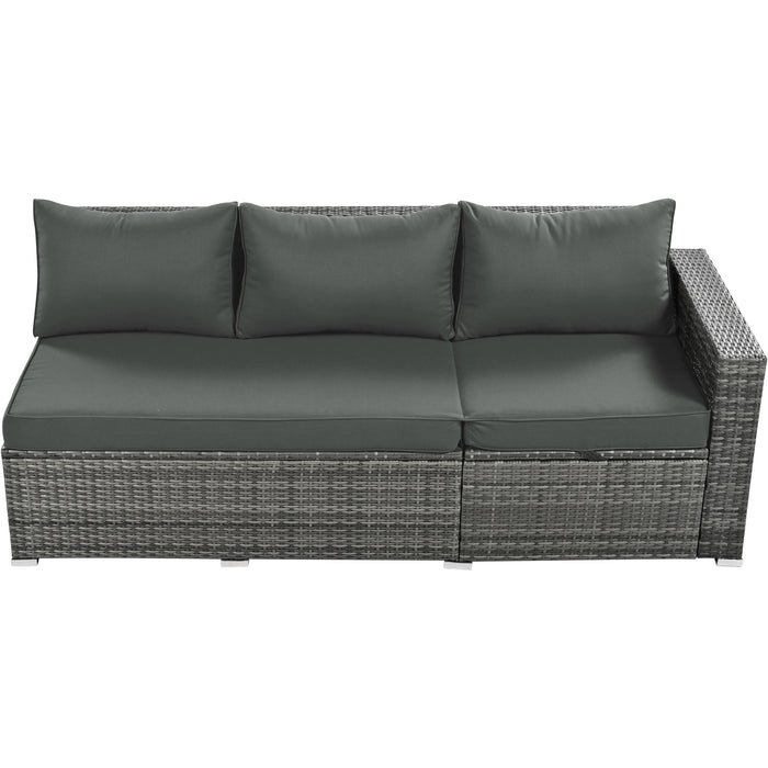 Outdoor 6-Piece All Weather PE Rattan Sofa Set, Garden Patio Wicker Sectional Furniture Set with Adjustable Seat, Storage Box, Removable Covers and Tempered Glass Top Table,Grey - DTYStore