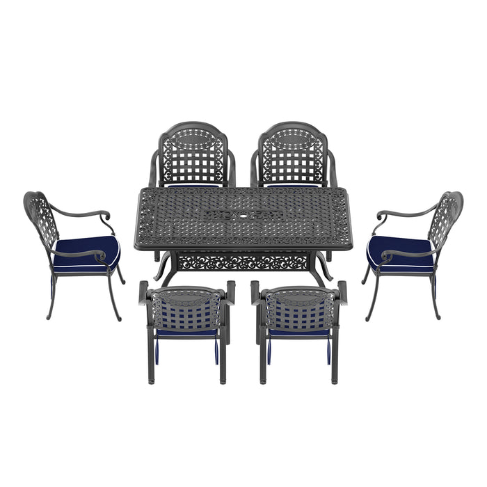 (Cushions In Random Colors)7-Piece Set Of Cast Aluminum Patio Furniture With Cushions - DTYStore