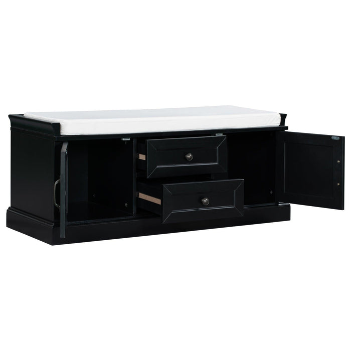 TREXM Storage Bench with 2 Drawers and 2 Cabinets, Shoe Bench with Removable Cushion for Living Room, Entryway (Black)