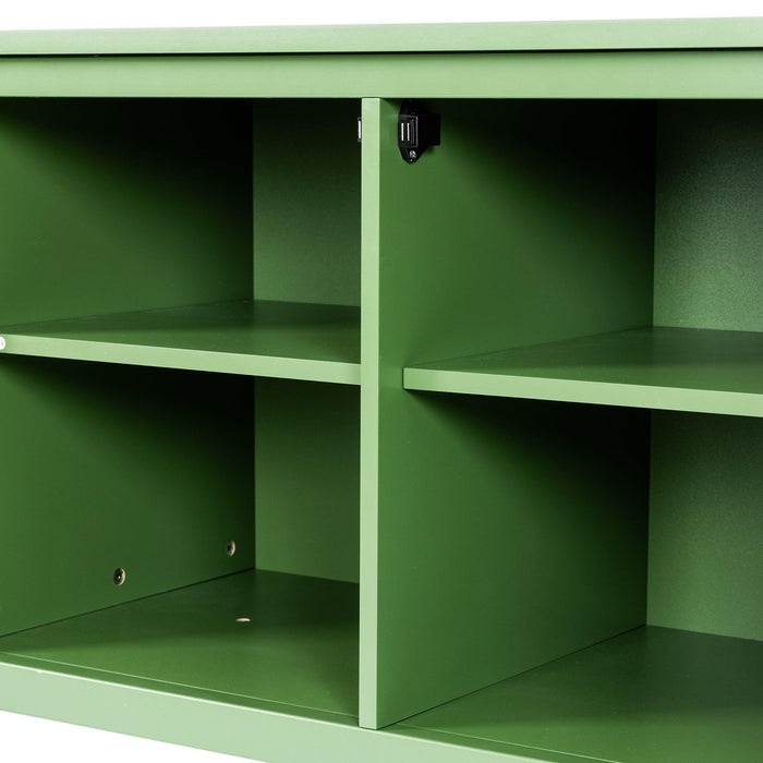 71-inch stylish TV cabinet,Entertainment CenterTV stand,TVConsoleTable, Media Console,solidwood frame,Changhong glass door,Metal handle,antique green,for the children's room,bedroom Living Room