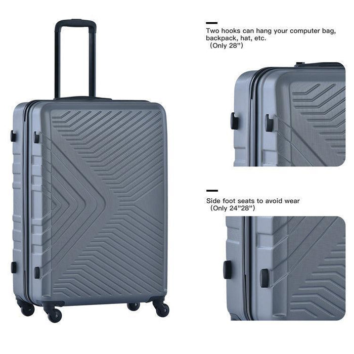 3 Piece Luggage Sets ABS Lightweight Suitcase with Two Hooks, Spinner Wheels, TSA Lock