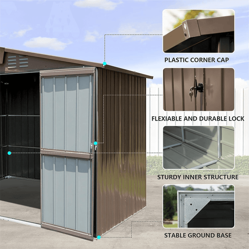 Outdoor Storage Shed 8.2' x 6.2', Metal Steel Utility Tool Shed Storage House with Double Lockable Doors & Air Vents for Backyard Patio Garden Lawn Brown - DTYStore